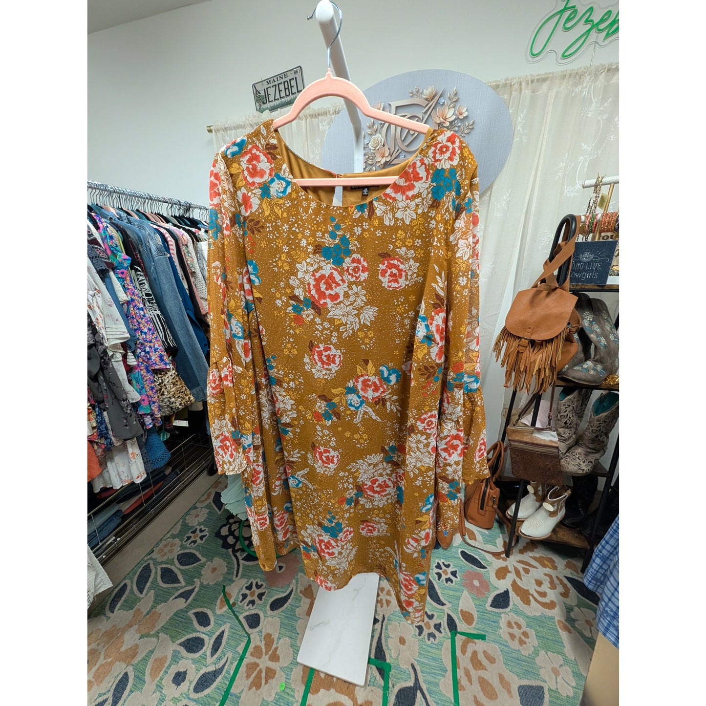 1456 - Charlotte Russe Boho Dress in Mustard - Size 3X - PreLoved
