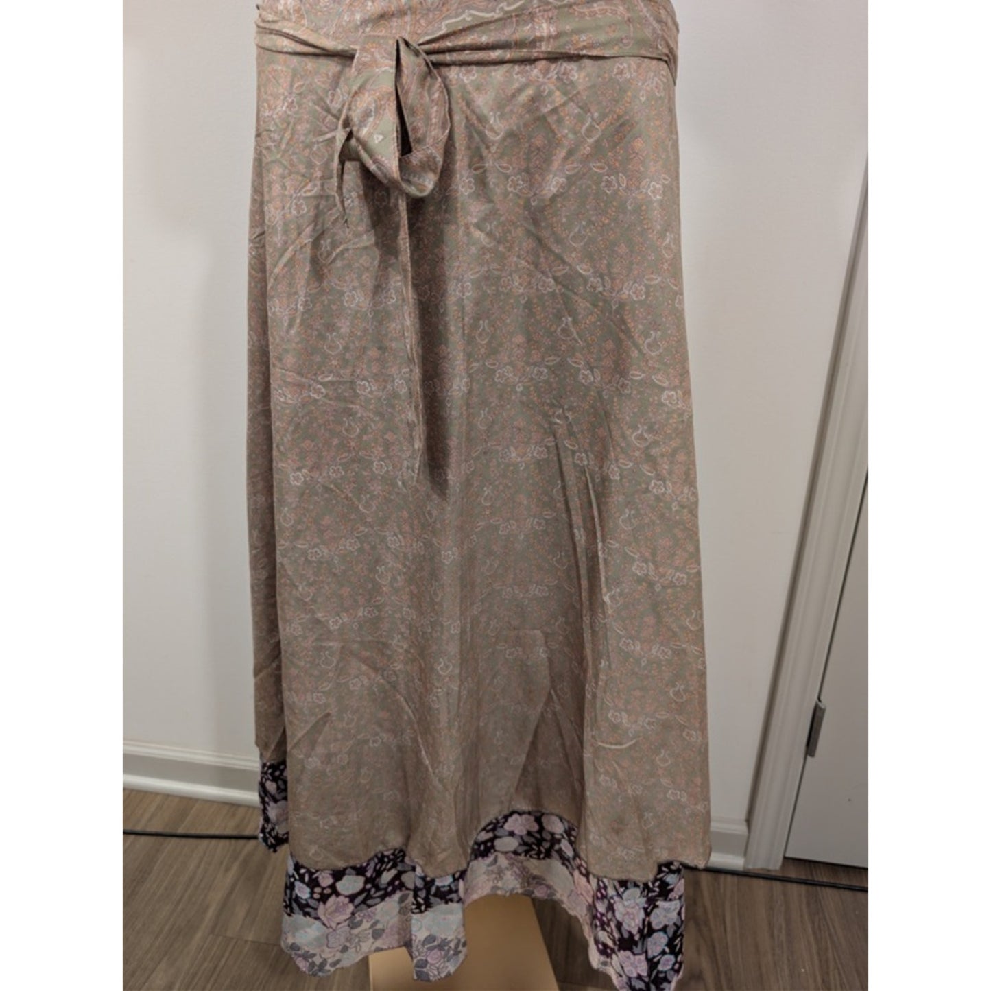 1147-Jackpot Boho Paisley Floral Wrap Maxi Skirt Brown Pink Gray - NWT- One Size