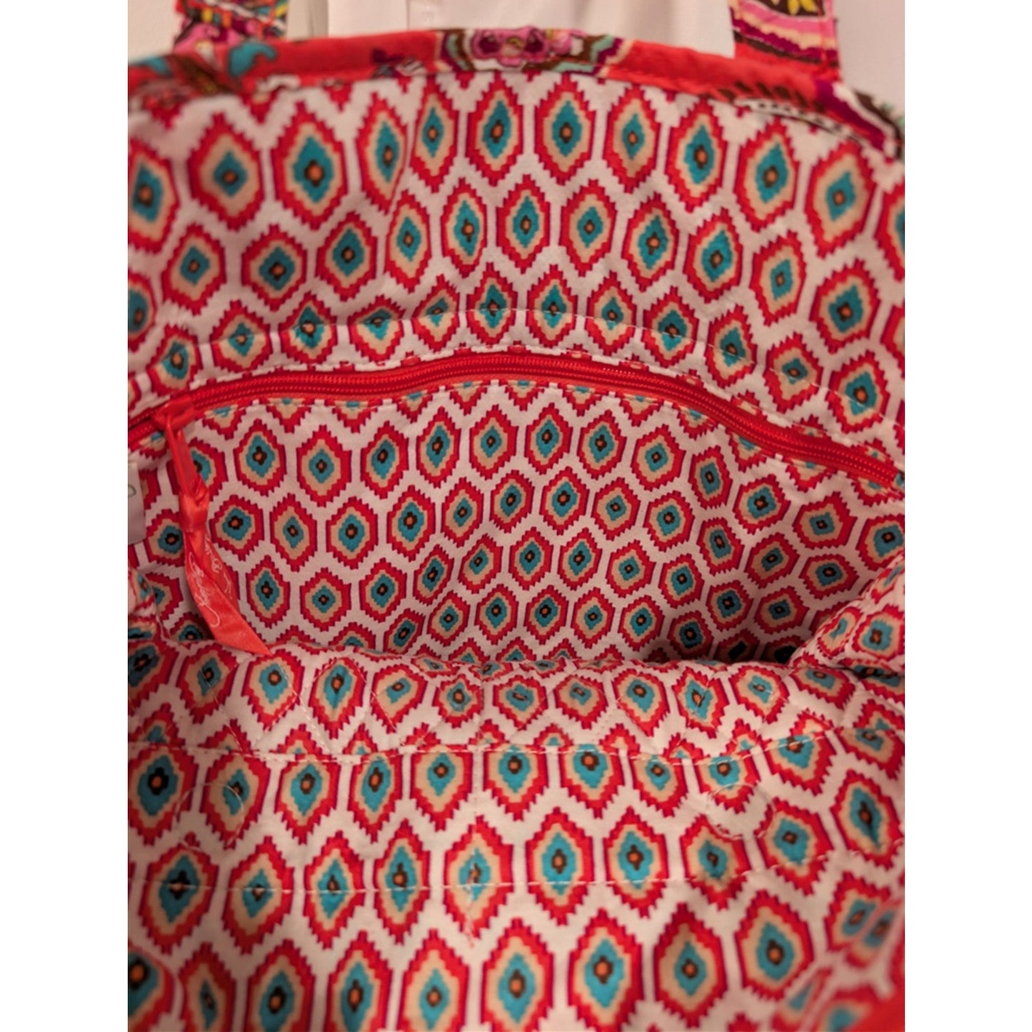1067 - Vera Bradley Quilted Floral Tote Bag Pink Paisley Zip Pocket