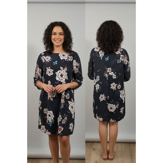 1439 - Umgee Navy with floral print Tunic/Dress - Medium - NWOT