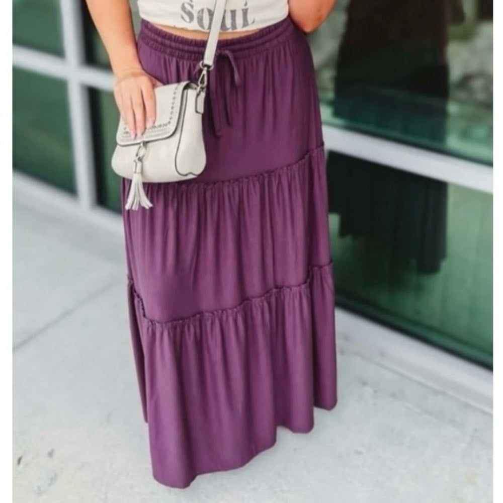 1396 - Zenana Tiered Maxi Skirt - Eggplant - 3X - NWOT