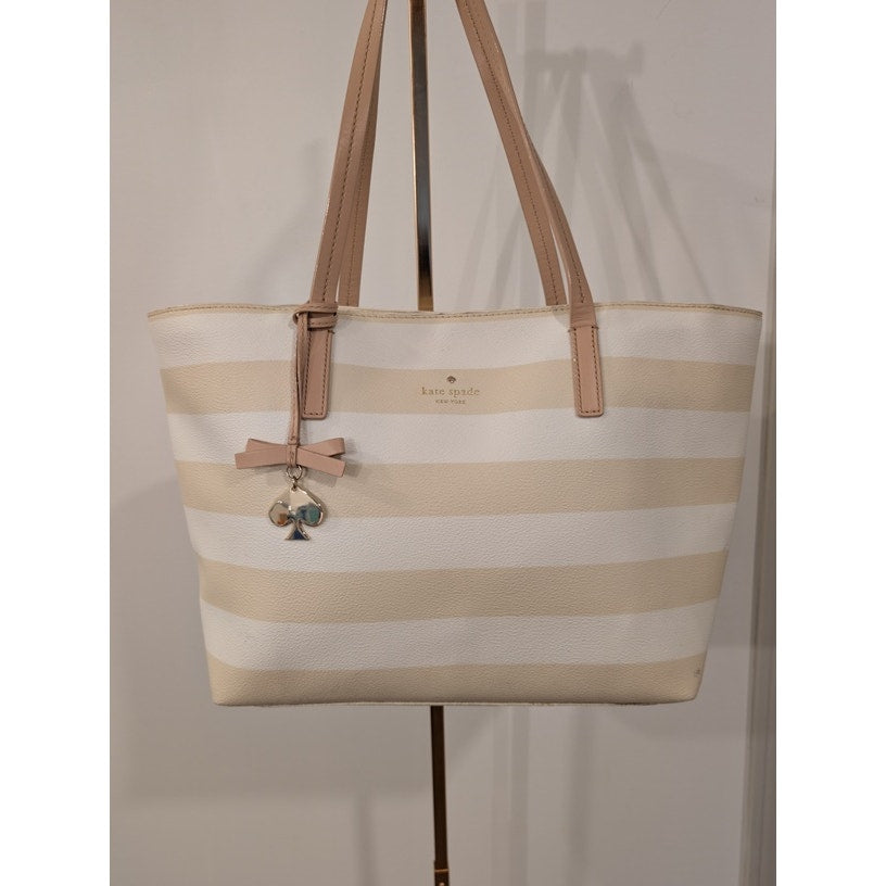 1288 - Kate Spade Tote Purse Bag- Pre Loved - Biege and White Striped