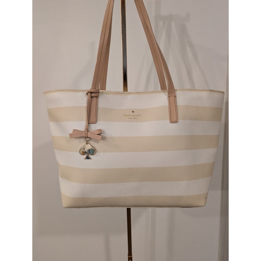 1288 - Kate Spade Tote Purse Bag- Pre Loved - Biege and White Striped