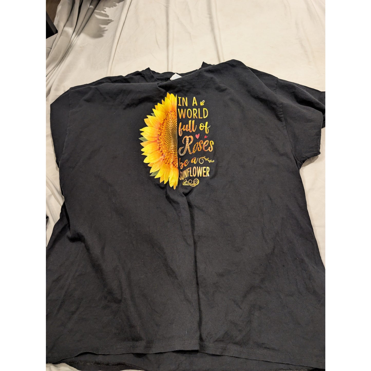 1349 - Port & Co Black T-Shirt - 3X - In A World Full of Roses, Be a Sunflower