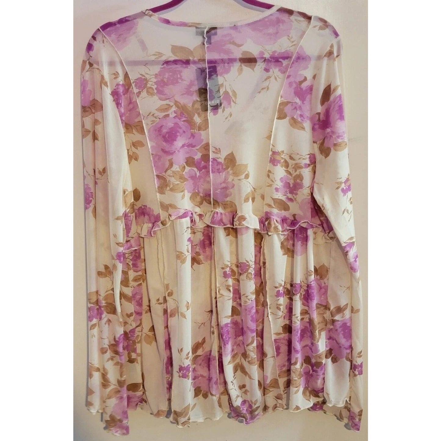 1074 - Torrid Floral Sheer Ruffle Blouse Pink Beige - Size 00 - NWT