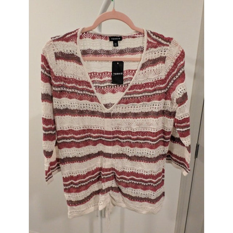 1463 - Torrid Open Stitch Pullover V Neck Cinched Front Sweater - Size 00 - NWT