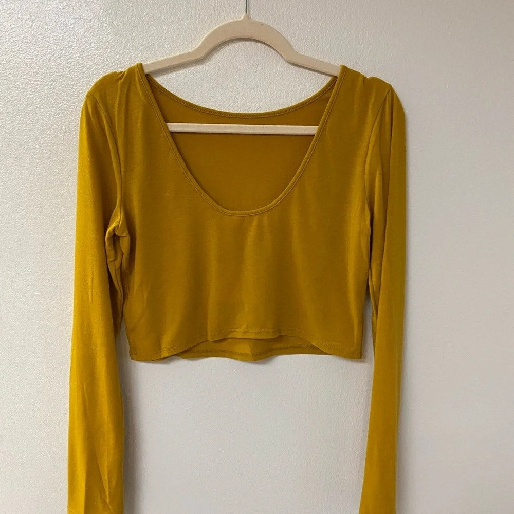 1404 - Peach Love Mustard Crop Top - Medium - NEW