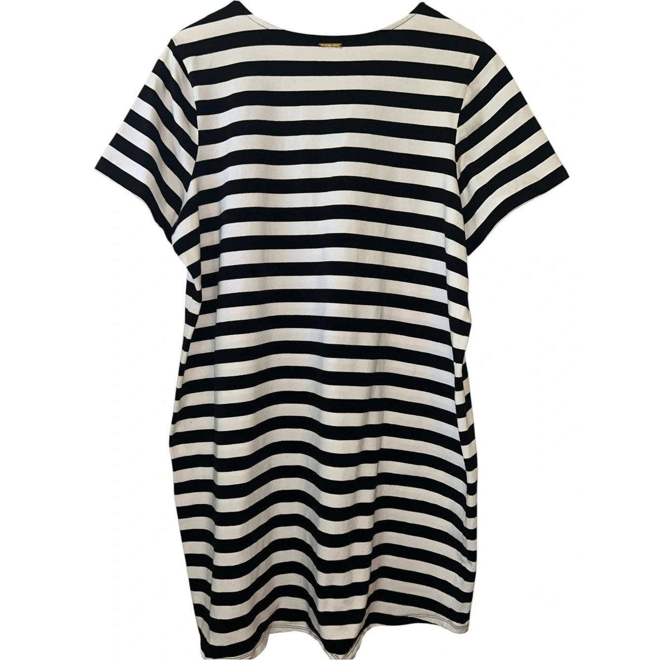 1014 - Michael Kors Striped Lace Up Dress Top Black White Short Sleeve - Size 2X