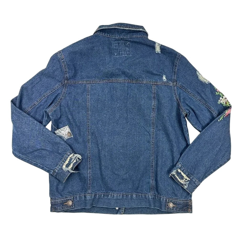 1251-Wax Jean Floral Embroidered Denim Jacket- Medium