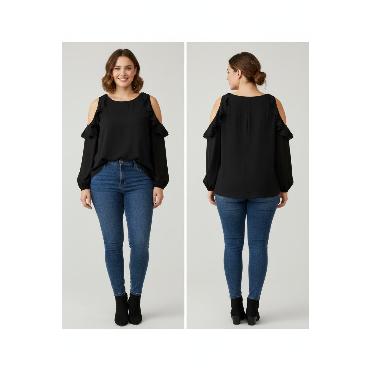 1406 - Umgee Long Sleeve Cold Shoulder Blouse - Large