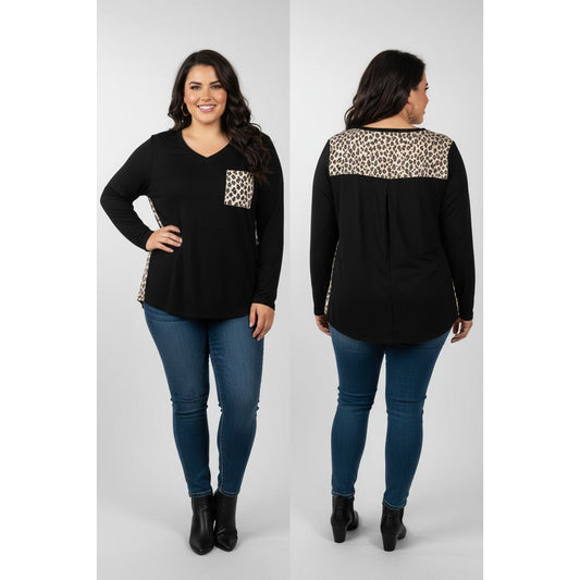 1384 - Heimish Black with Animal Print Light Sweater - 3X - NWOT