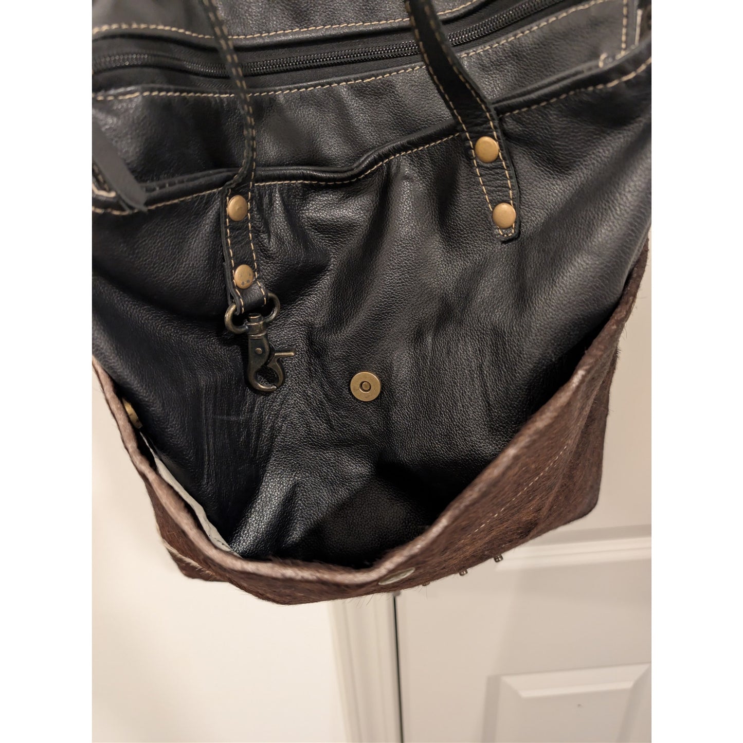 1387 -Myra Bag Shades of Black Genuine Hair-on Leather Tote Bag