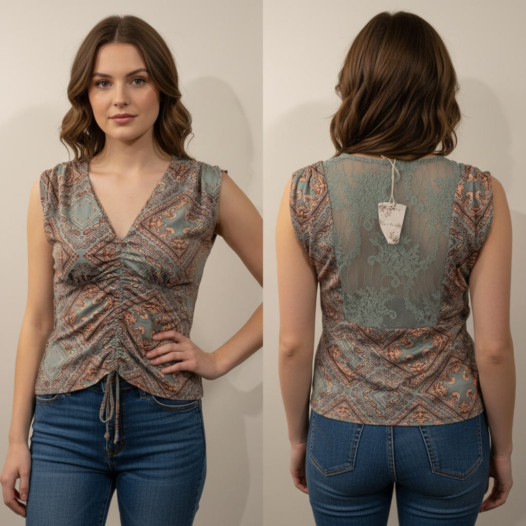 1298 - Hem & Thread Ruched Blouse - Size Medium - NWT