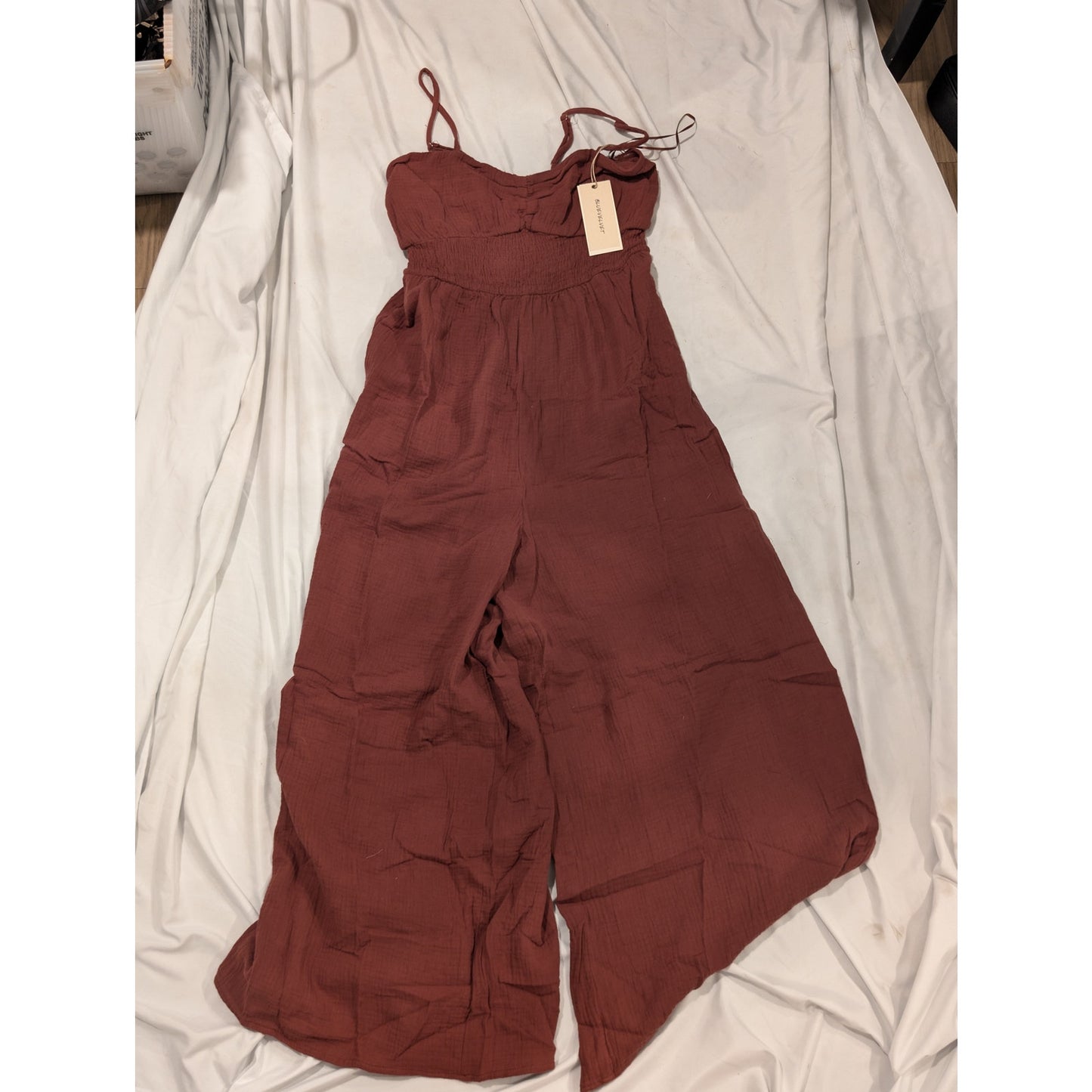 1373 - Blue Velvet Brown Gauze Jumpsuit - Large - NWT