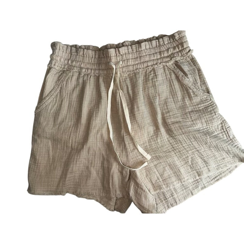 1358 - ZENANA women’s shorts -100% Cotton Double Gauze Tan-NWT - M