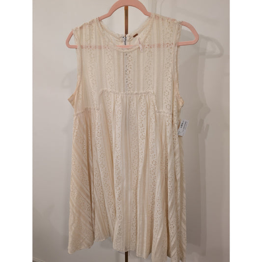 1041 - FREE PEOPLE Cream Lace Sleeveless Babydoll Dress L