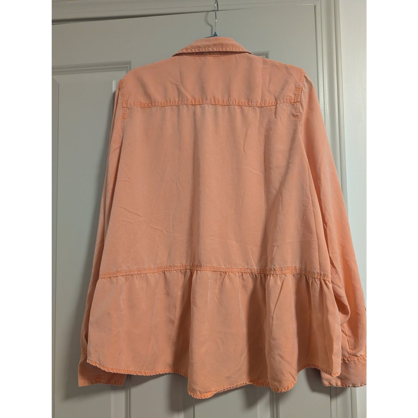 1478 - New Directions Salmon Button Down Shirt with ruffle - XXLu