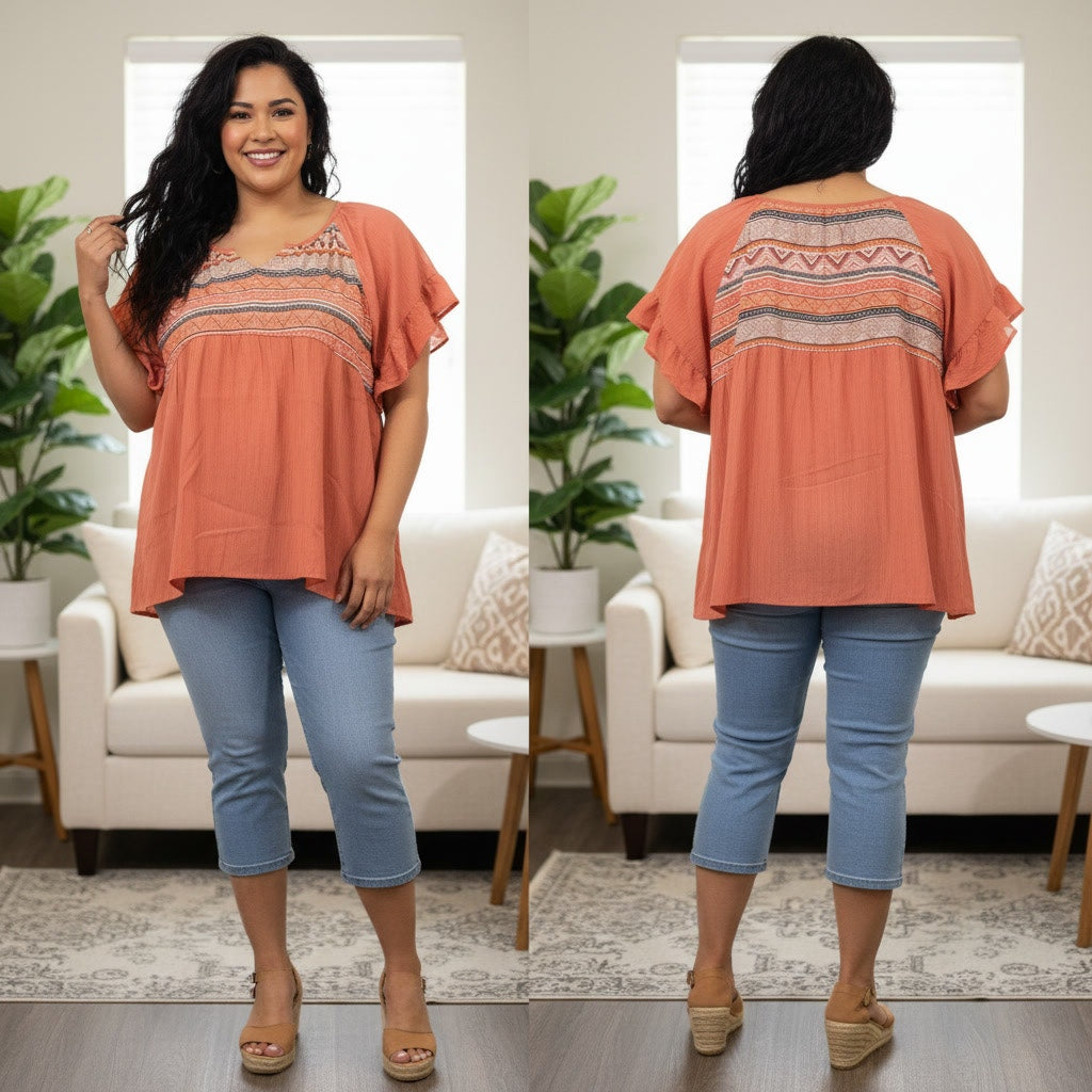 1297 - Umgee Lt Rust with Aztec print - Large - NWOT
