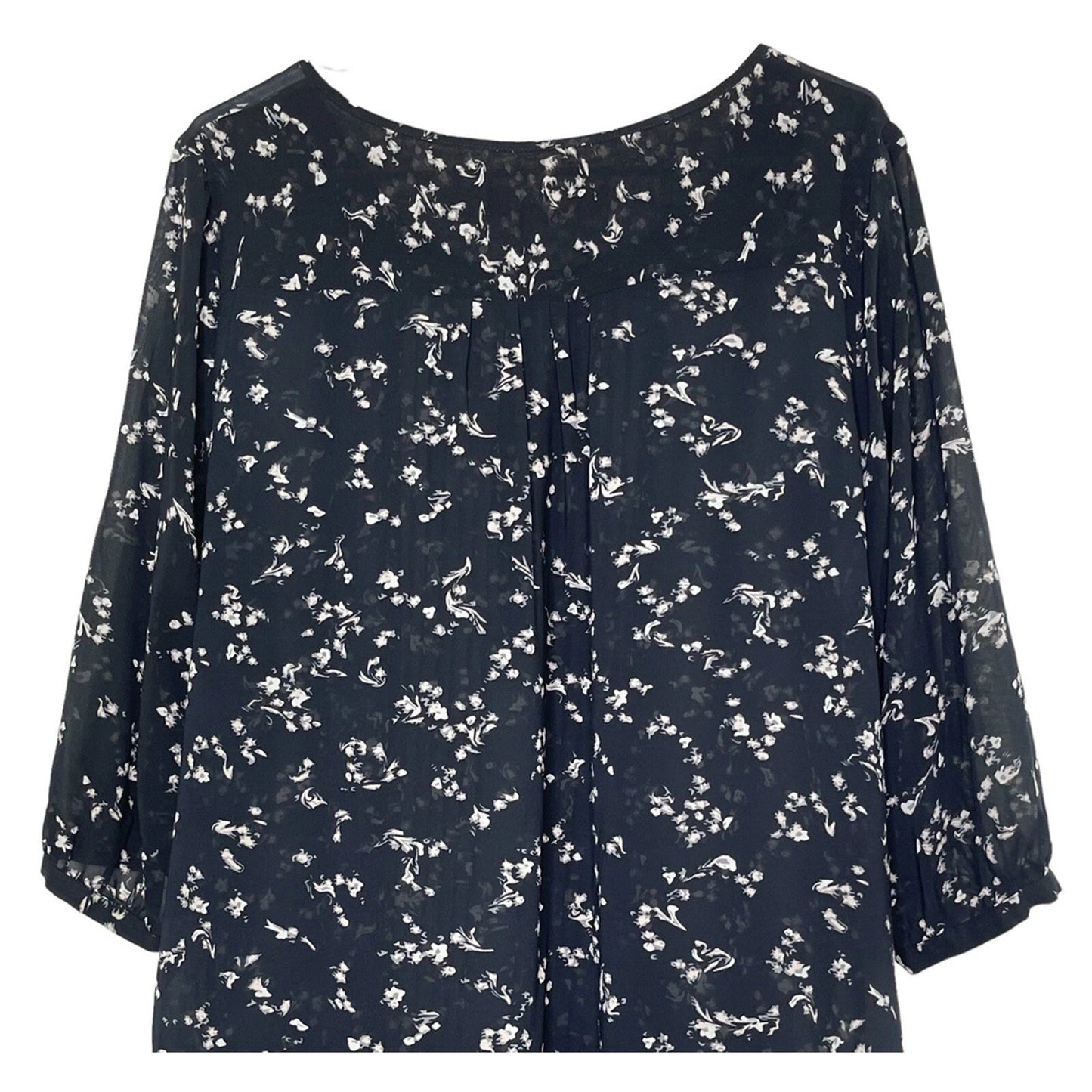 1091 - Philosophy Floral Blouse Sheer Navy Womens 1X - New