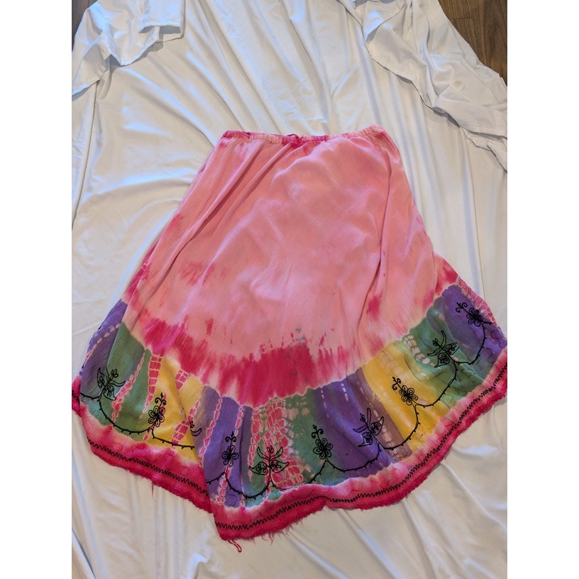 1244-Pink Tie Dye Broomstick skirt - Pre loved - One Size