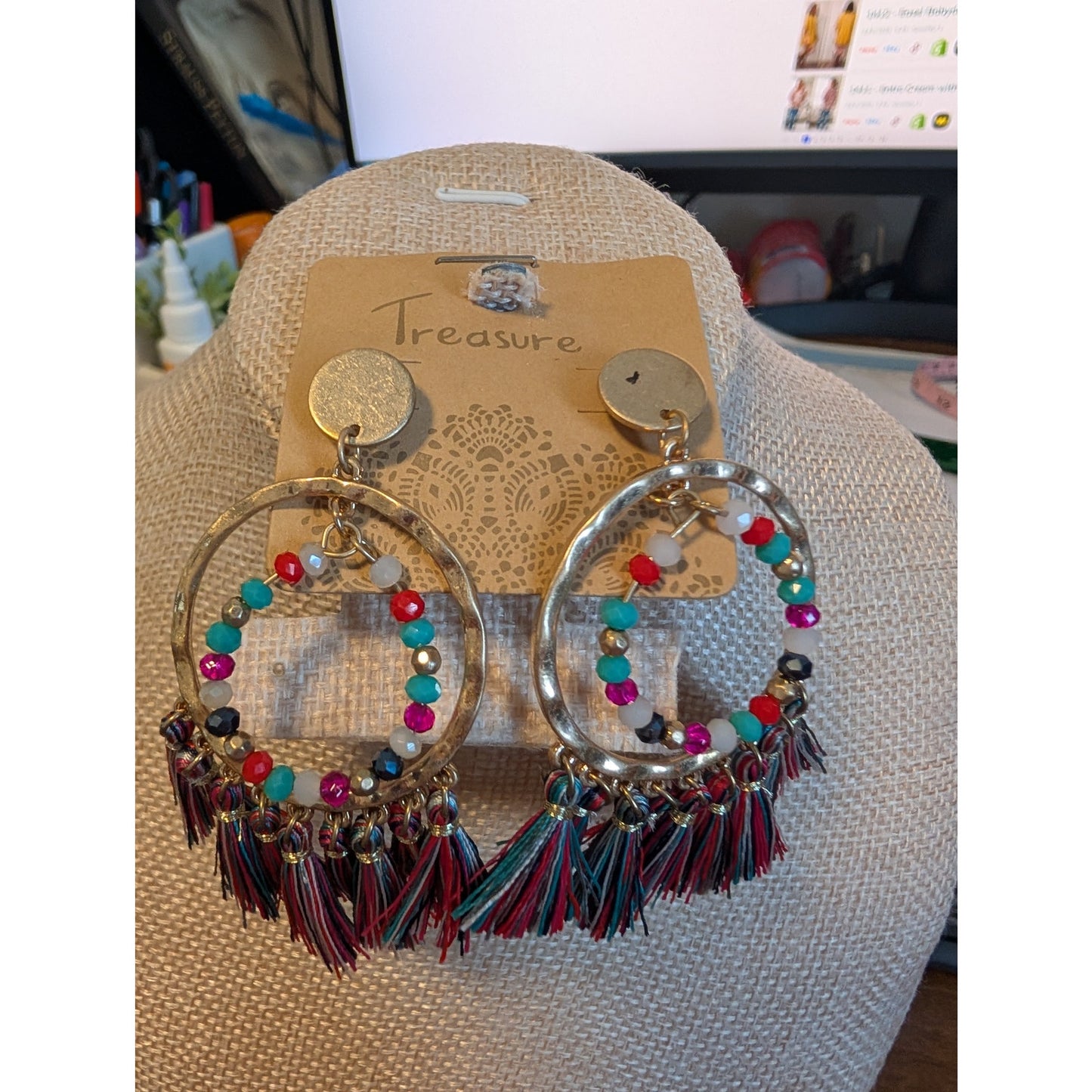 1418 - Western Boho Earrings with beads and tassels - NWT