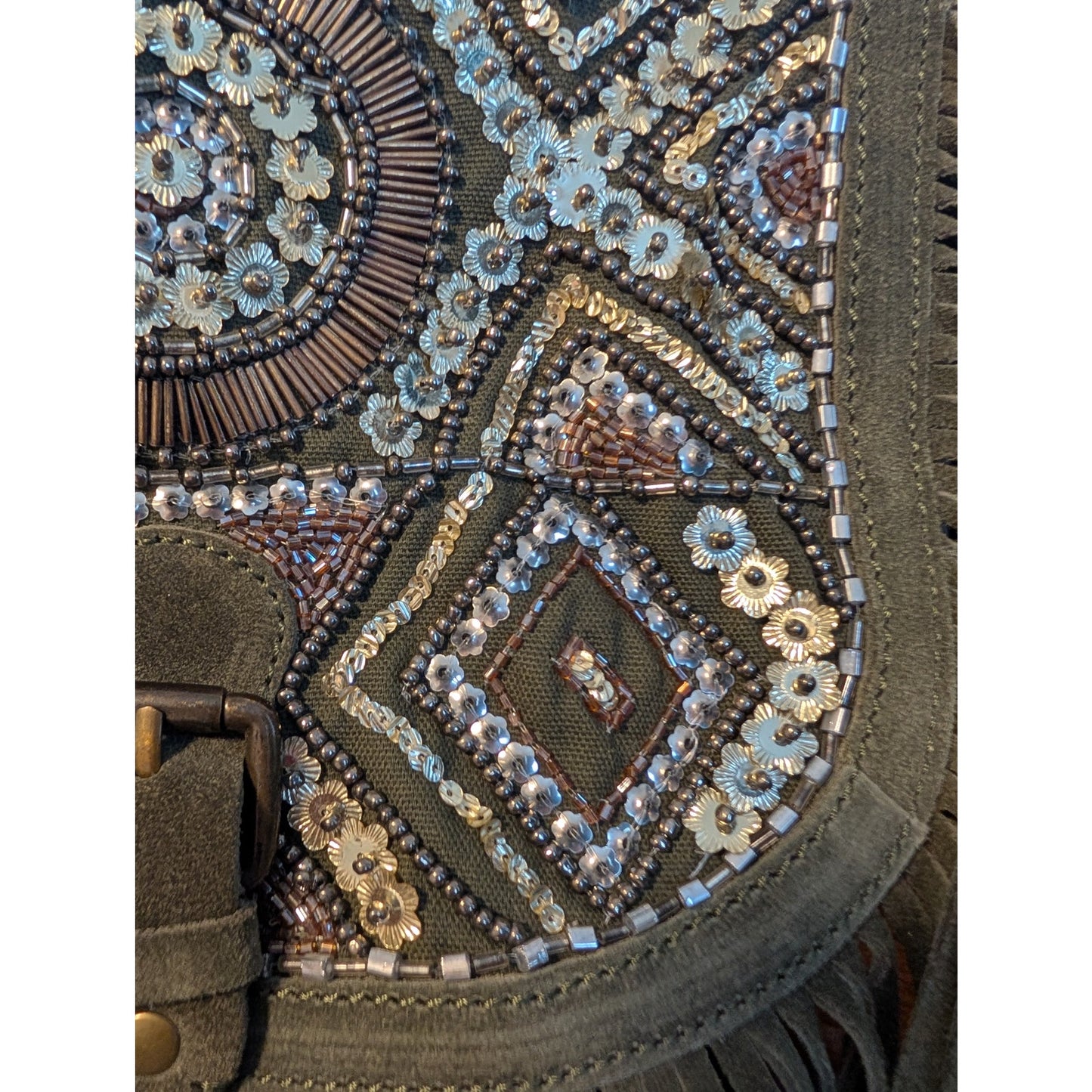 1526 - Big Buddha Suede Crossbody with beading, sequins and fringe