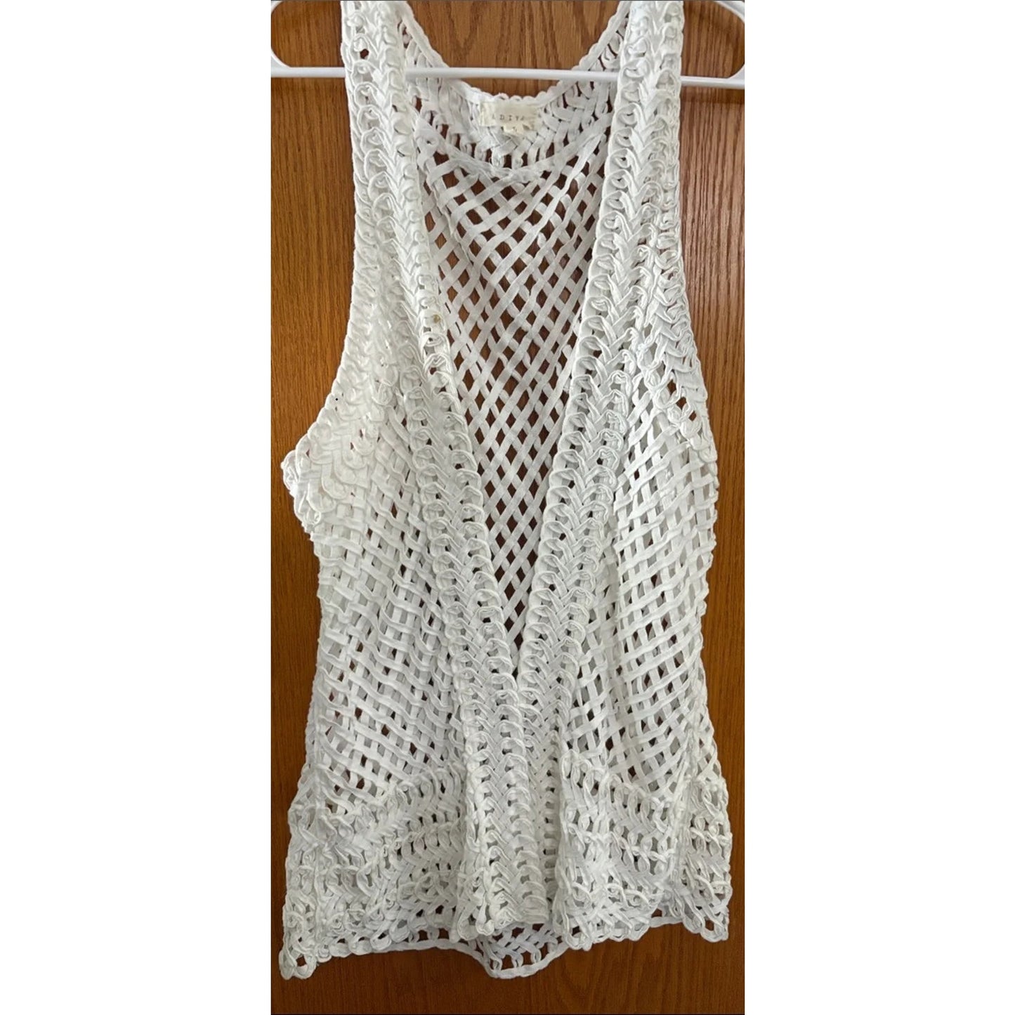 1114-Adira White Crochet Mesh Open Front Tank Top Boho Size XL- NWT