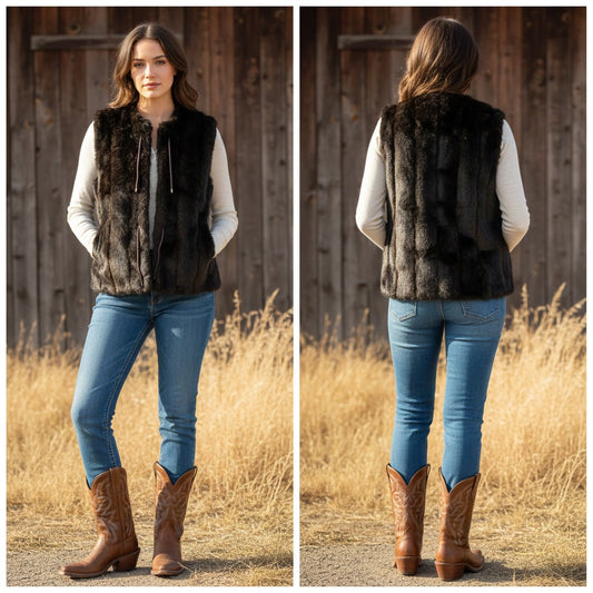 1499 - Hillmoor Imperial vintage women's black faux fur vest - Size 10