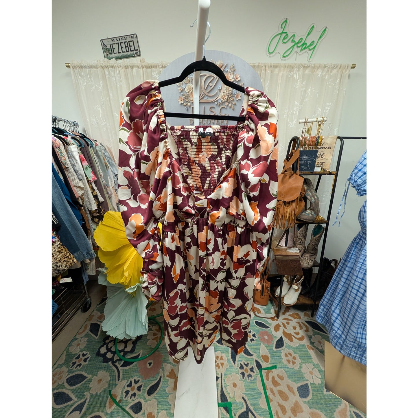 1448 - Eloquii Maroon Dress with floral print - Size 16