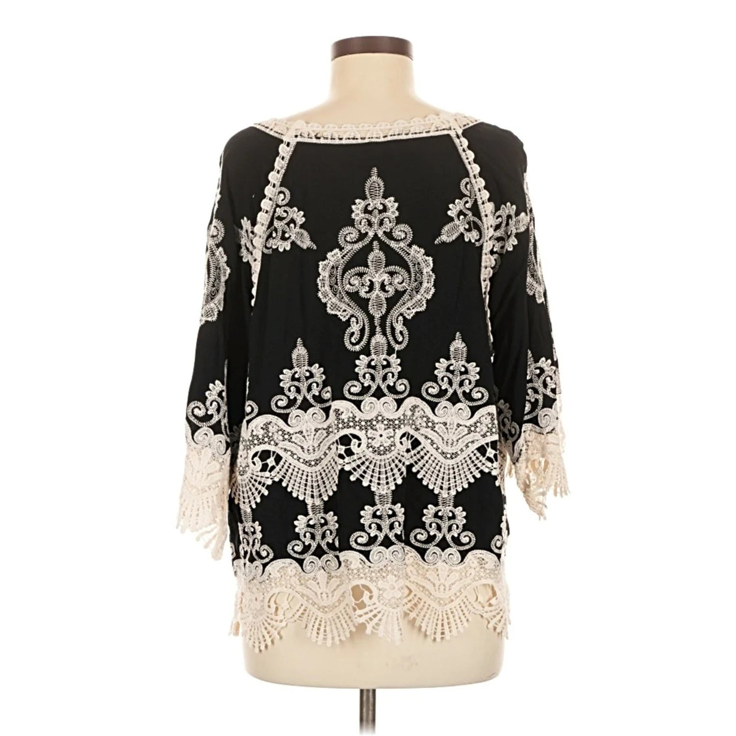1110 - Leo & Nicole Boho Lace Embroidered Black Tunic Top  - New - Size 3X