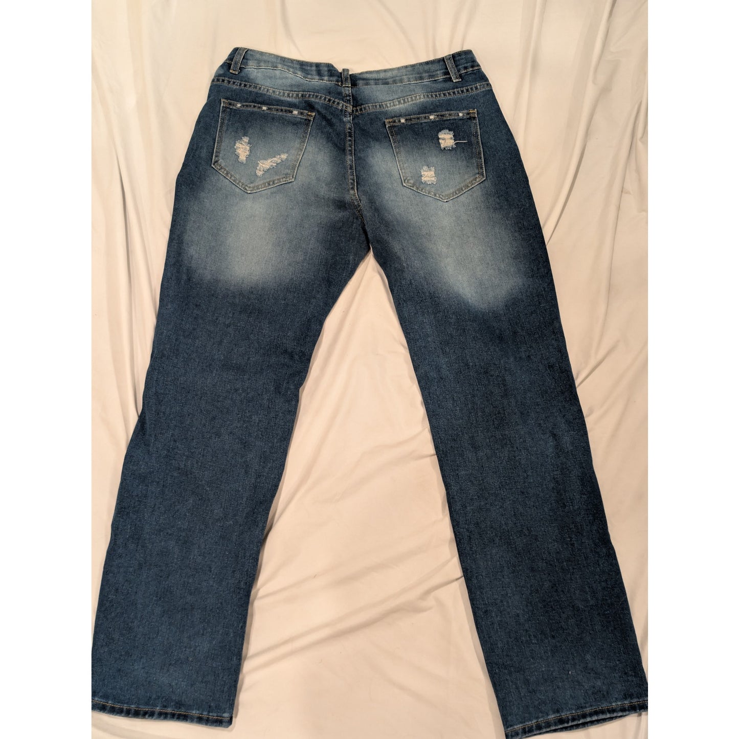 1323 - Distressed High Rise Straight Leg Jeans With floral design - L