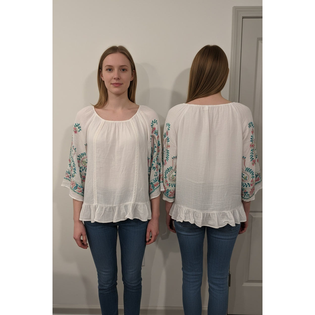 1433 - Zac & Rachel White Embroidered Boho Top - Size Med - NWT