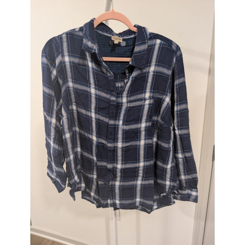 1511 - Como Vintage Blue Plaid Button Down Shirt - 2x (Runs small)