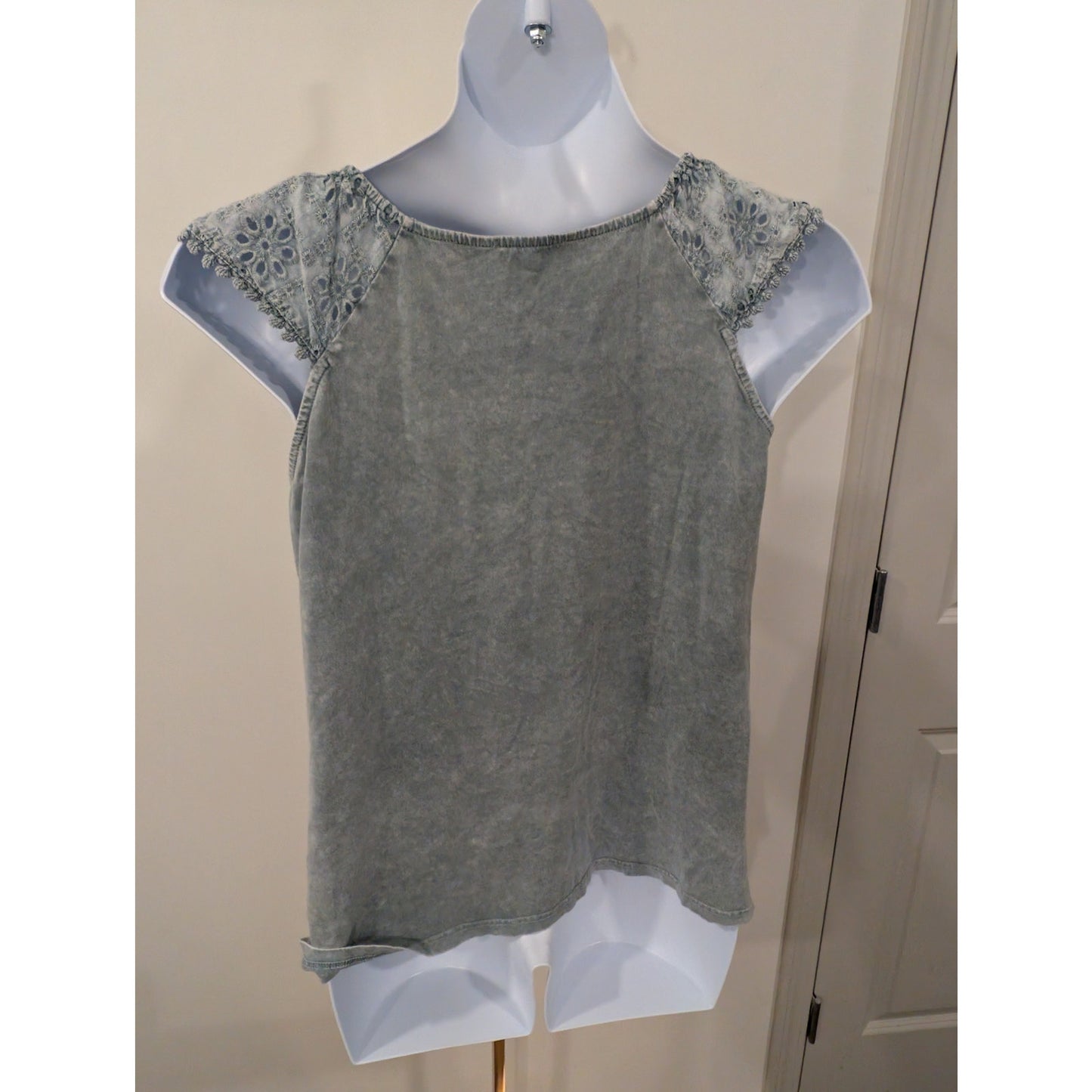 1379 - Easel Mineral Washed Tank with Flutter Sleeves - Blue/Gray - Small