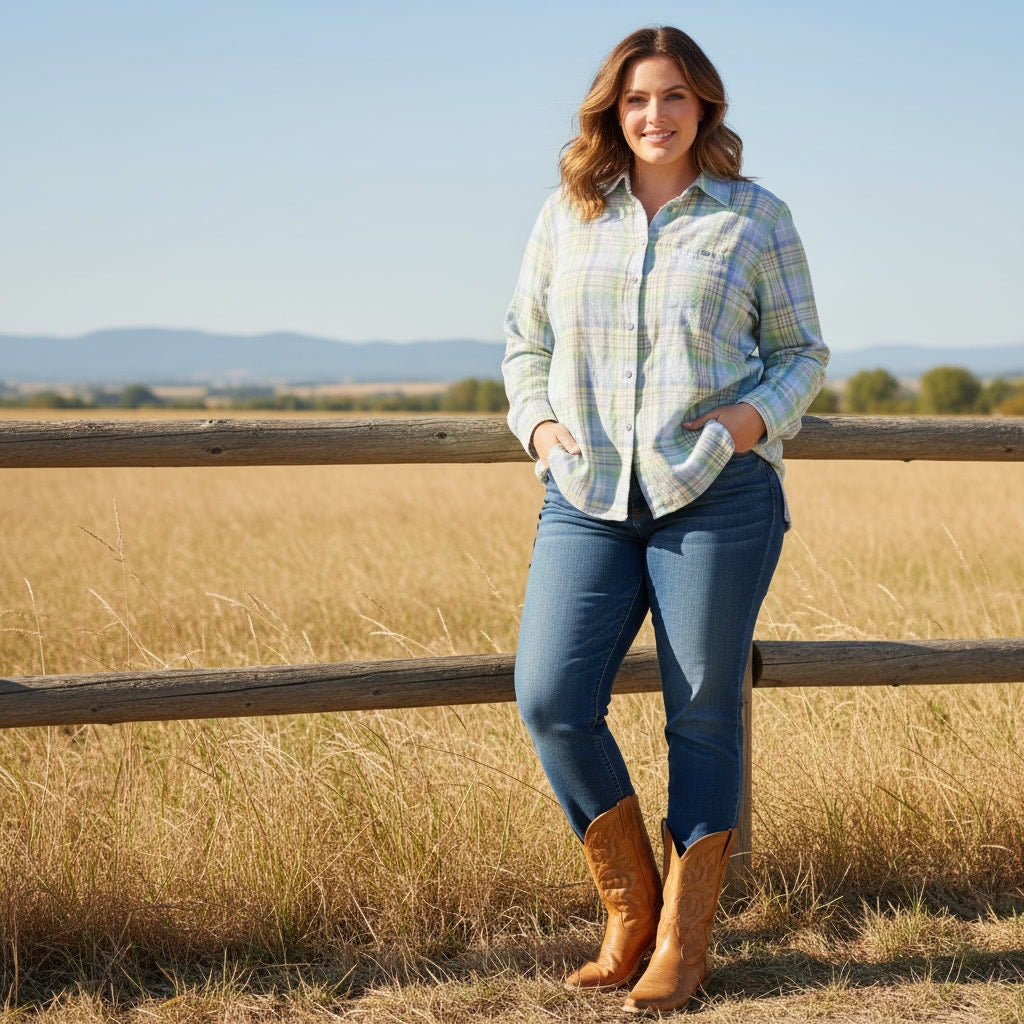 1516 - Karen Scott Sport Plaid Button Down Shirt - 1X