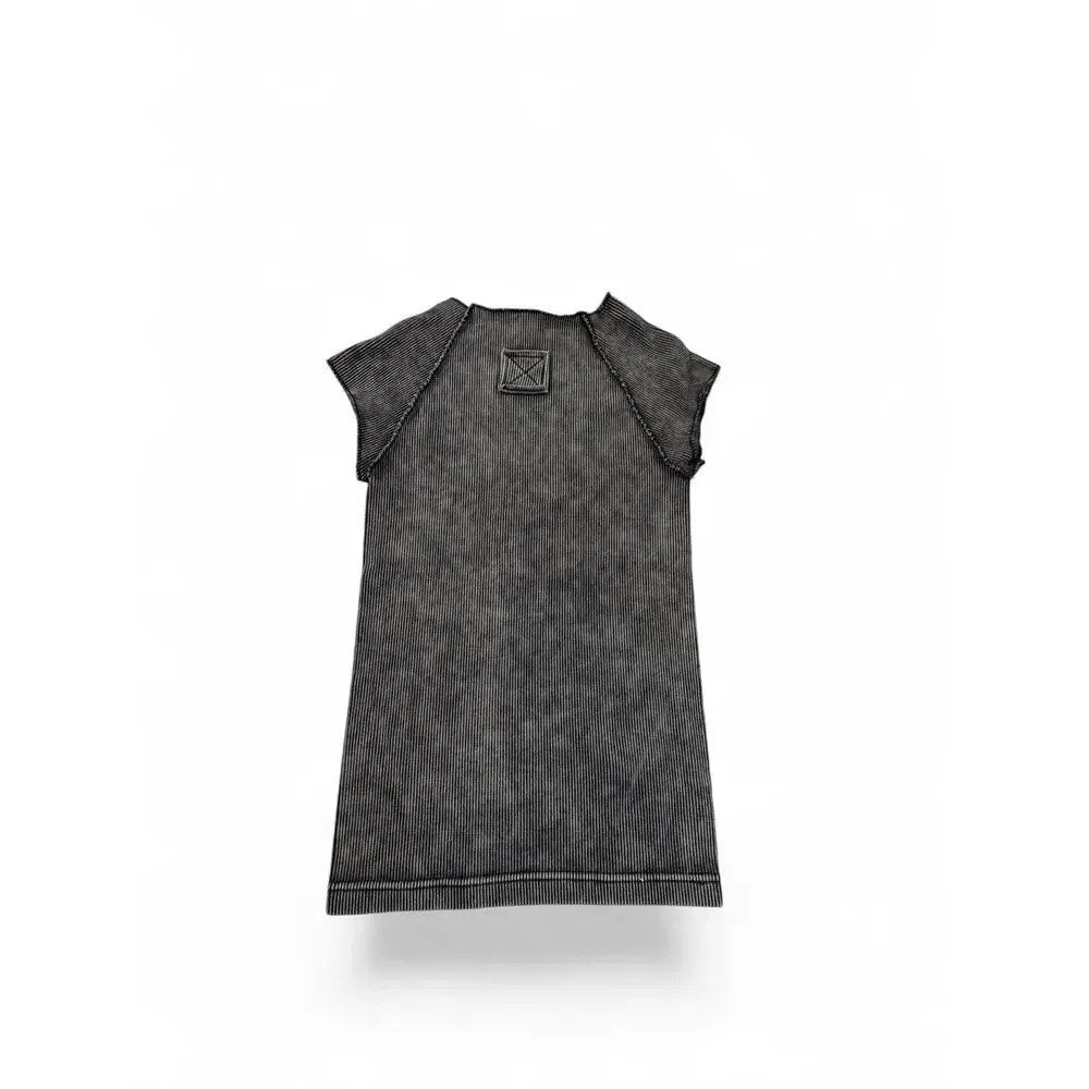 1405 - Zenana Mineral washed Black Ribbed Tee - Size S/M - New