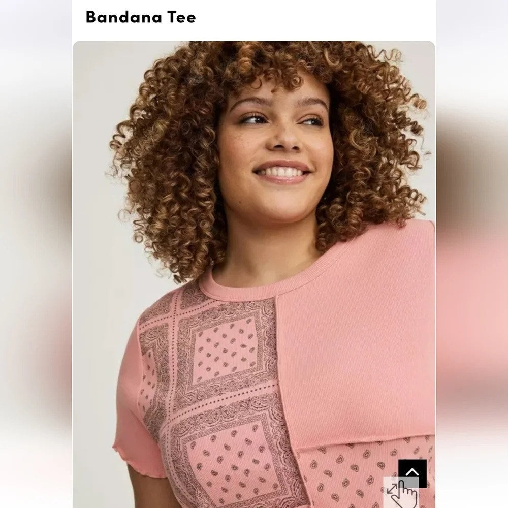 1421 - Torrid cotton Crew Neck Bandana Lettuce Edge Crop Tee -Rosette-2X - NWT