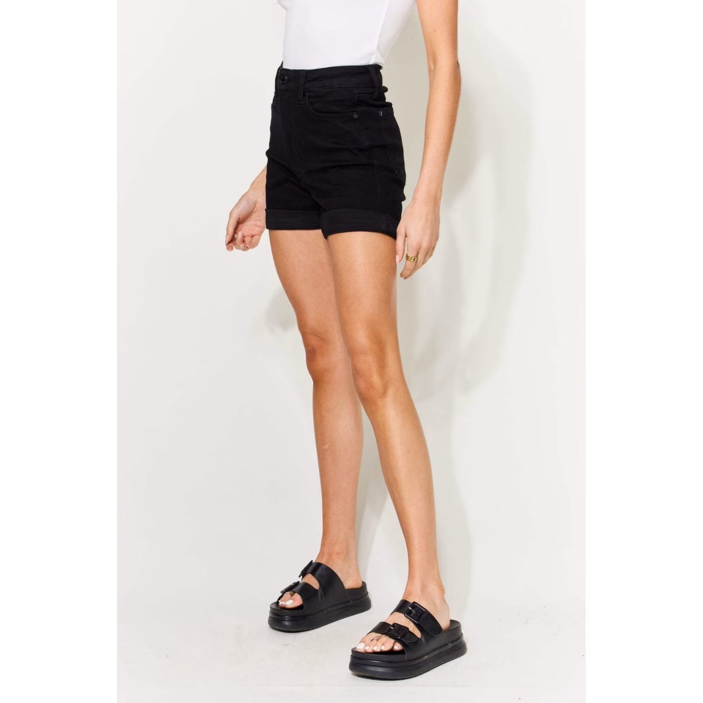 1268 - Judy Blue High Waist Tummy Control Cuffed Shorts - NWT - L