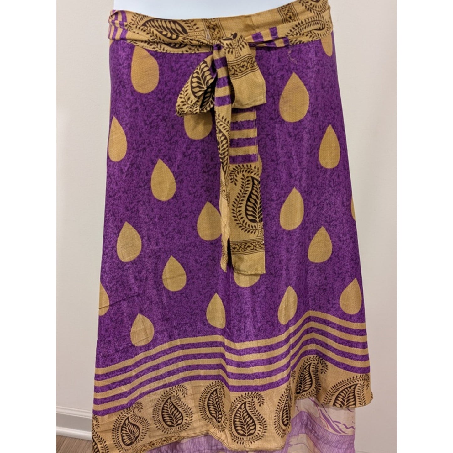 1146- Jackpot Parle Purple Gold Paisley Wrap Skirt Boho Maxi One Size - NWT