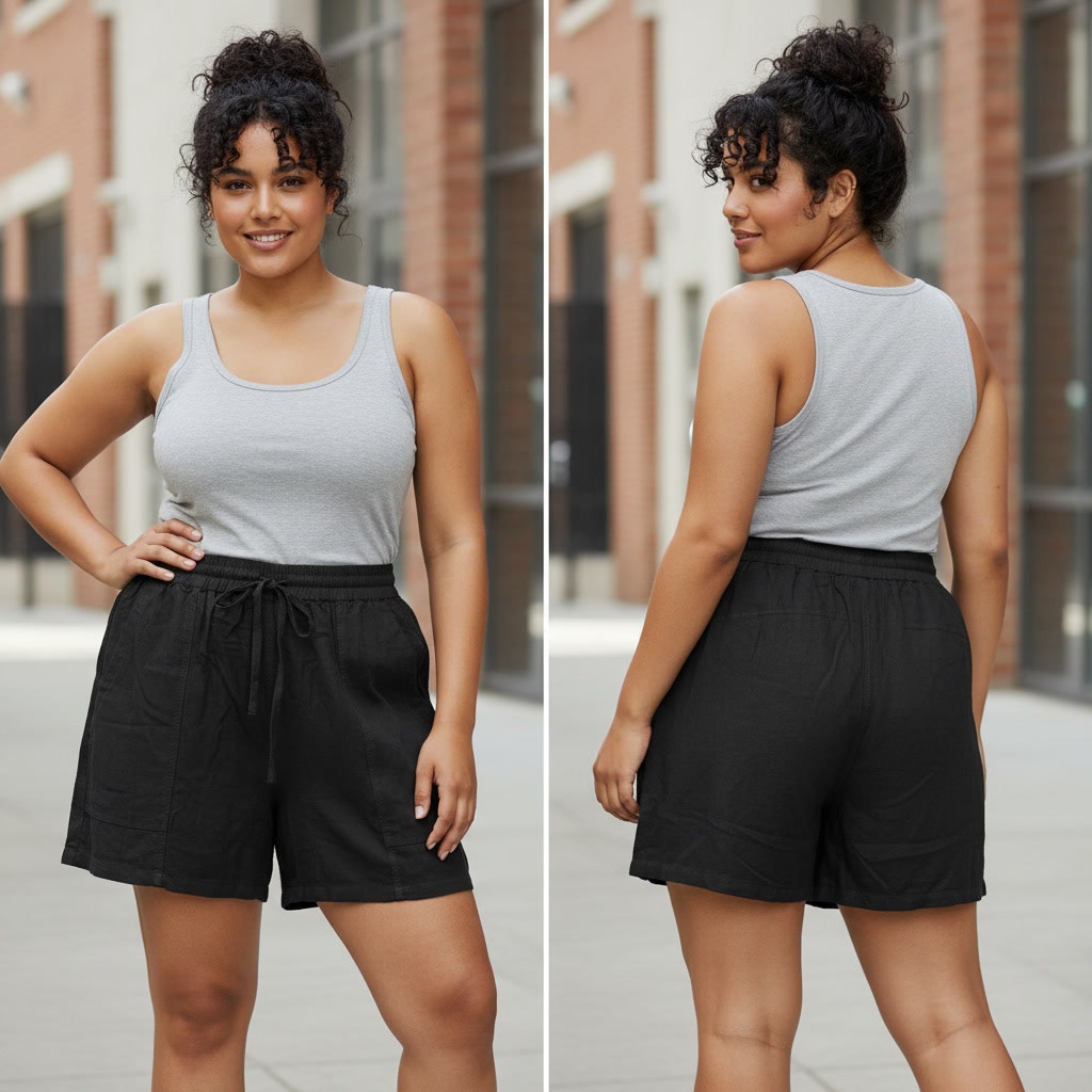 1342 - Umgee Black Linen shortts - 2X - New