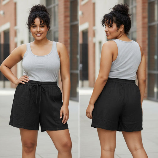 1342 - Umgee Black Linen shortts - 2X - New