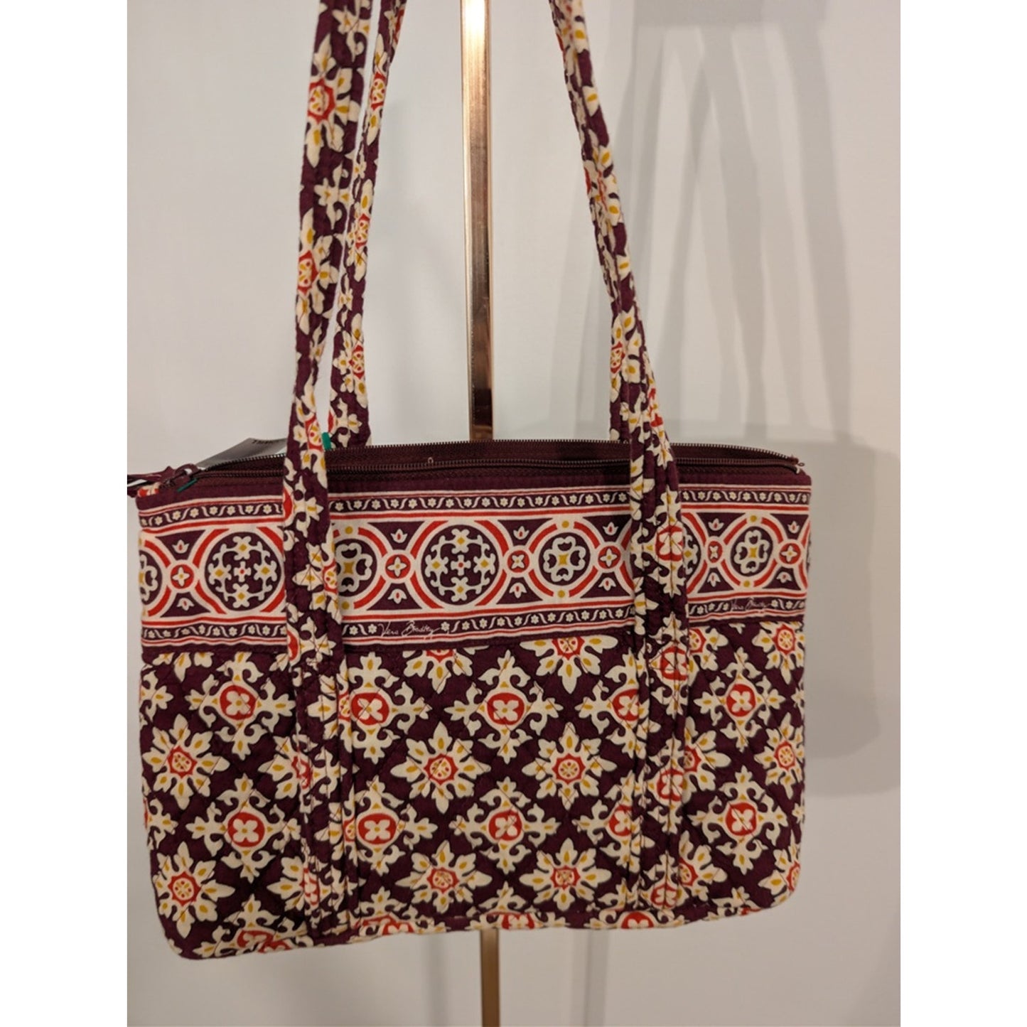 1064 - Vera Bradley Quilted Floral Tote Bag Burgundy Boho - Used
