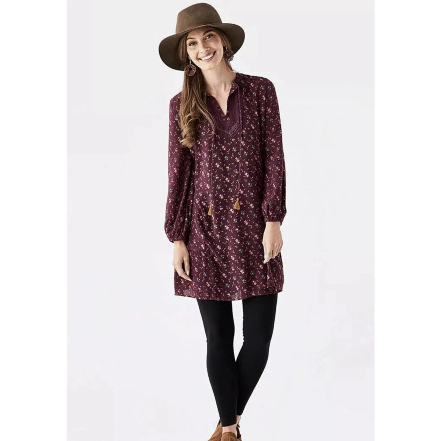 1142 - Matilda Jane Boho Floral Peasant Dress Burgundy Long Sleeve - NWT- Medium
