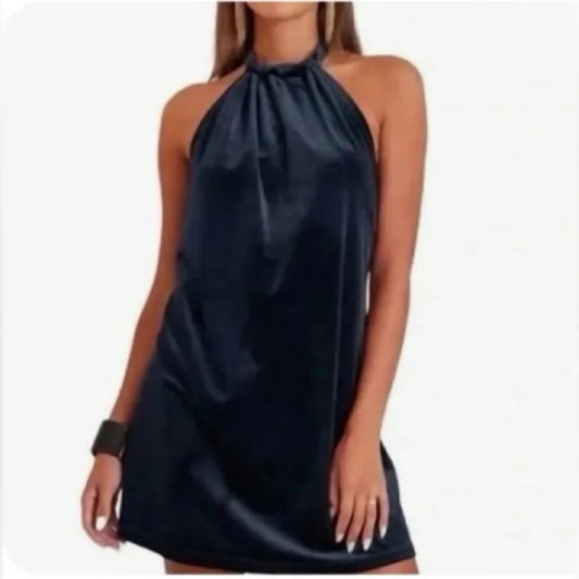 1070 - Bishop & Young -Velvet Halter Mini Dress Navy- NWT
