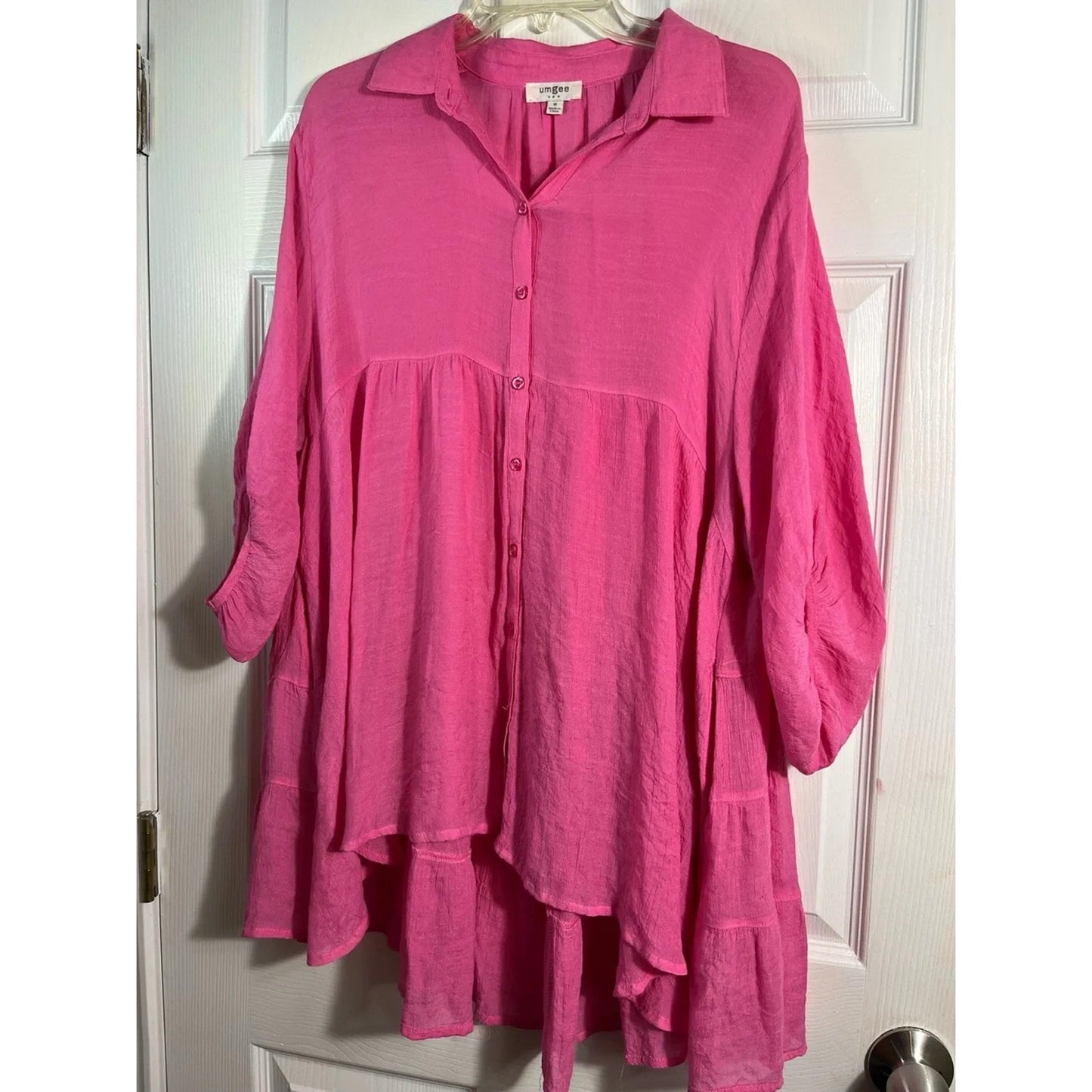 1111 - Umgee Pink Boho Oversized Tunic Blouse Womens S - New