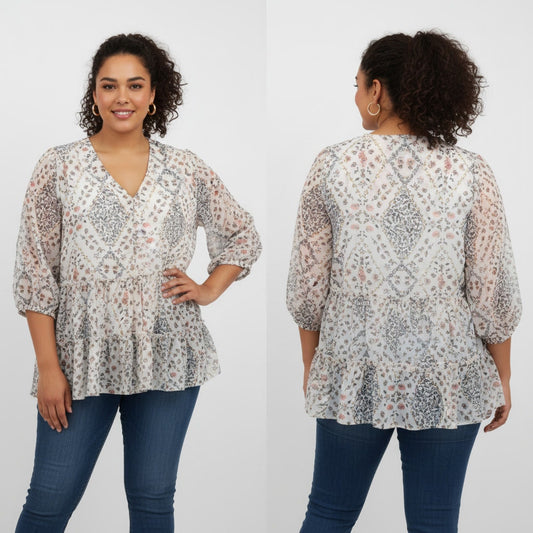 1305 - Est. 1946 Cottagecore Boho Blouse - 22/24 - White w/ Floral