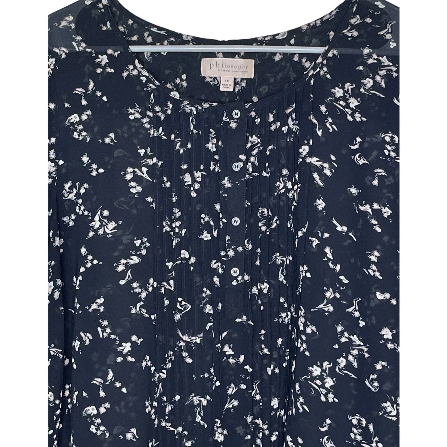 1091 - Philosophy Floral Blouse Sheer Navy Womens 1X - New