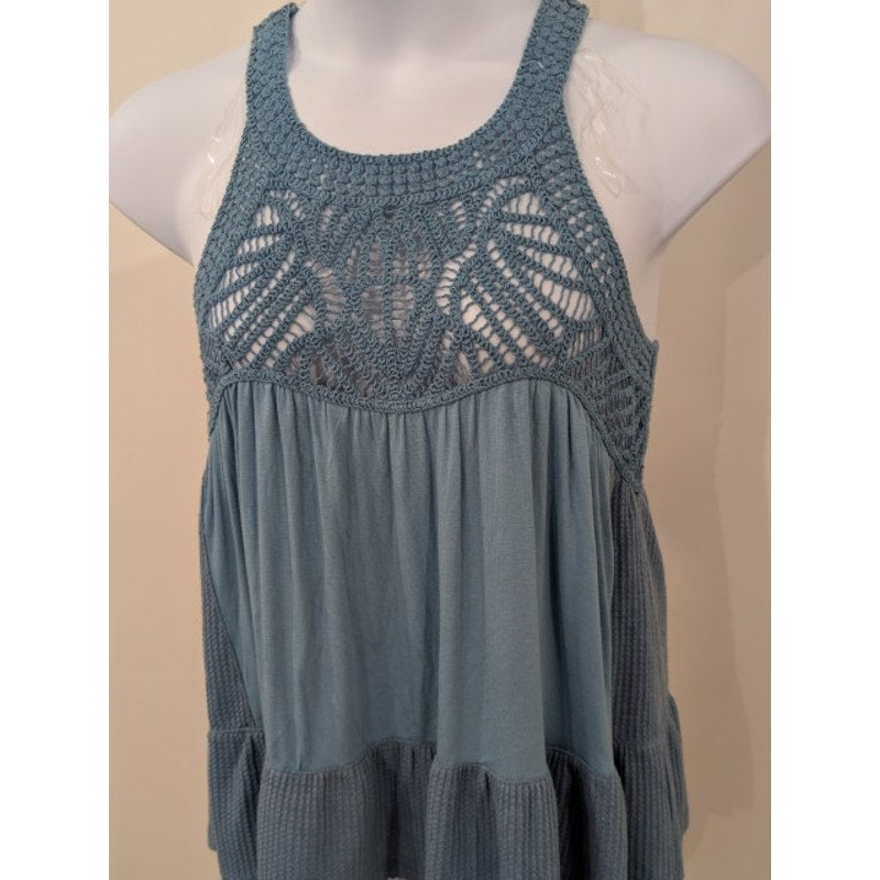 1323 - Listicle Crochet Top with waffle knit on sides and hem - Size SM - NWOT