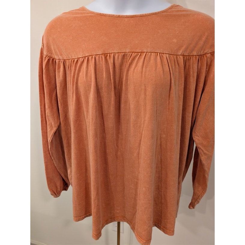 1235-Easel Orange distressed top - Oversized- Size Small
