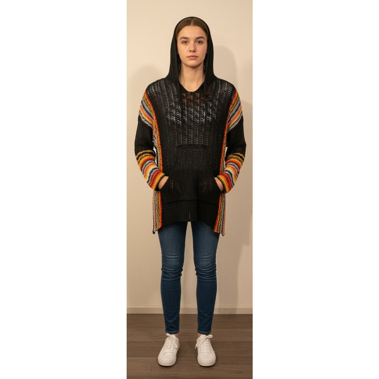 1377 - Easel Open Knit Hoodie with Kangaroo pouch - Small - Oversized
